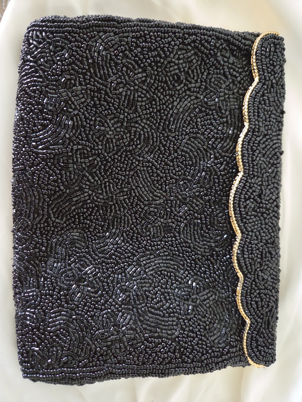 Revel Black Beaded Clutch Gold Hardware Chain Shoulder Strap Clasp Lined